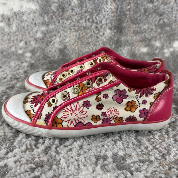 Coach Sz 7 Barret Poppy Floral Canvas Sneakers Pink & White Preppy Shoes - Picture 5 of 9